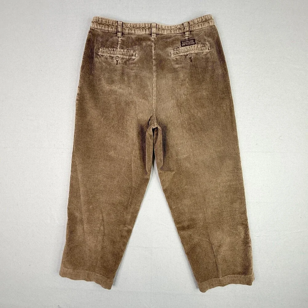 VTG Abercrombie And Fitch Pants Men’s 36x27 Brown Pleated Chunky Corduroy Baggy